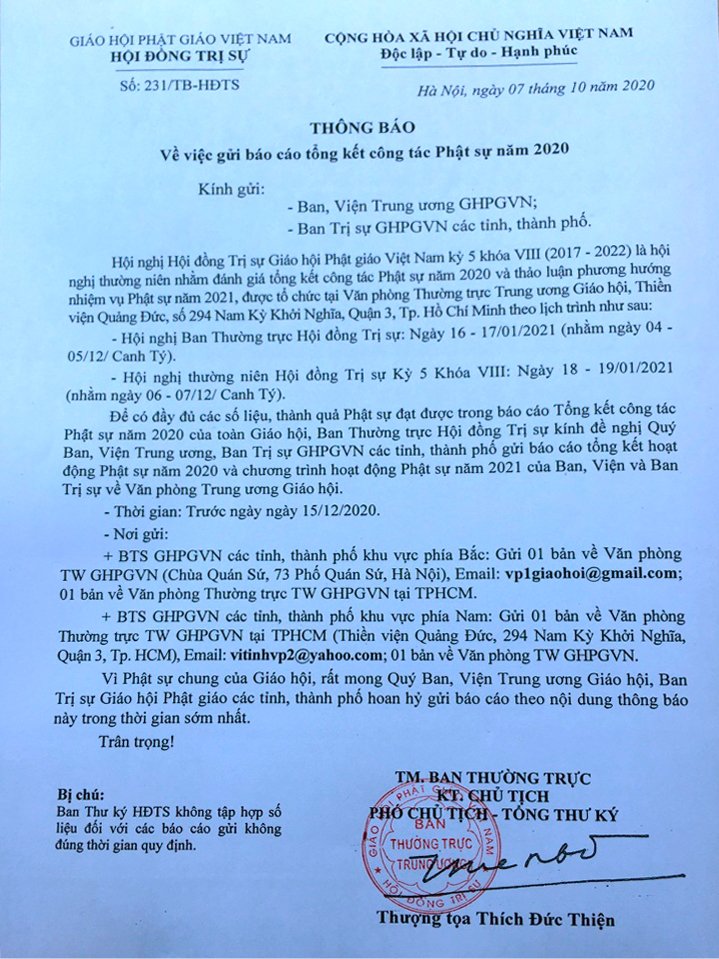 Toàn văn thông báo.