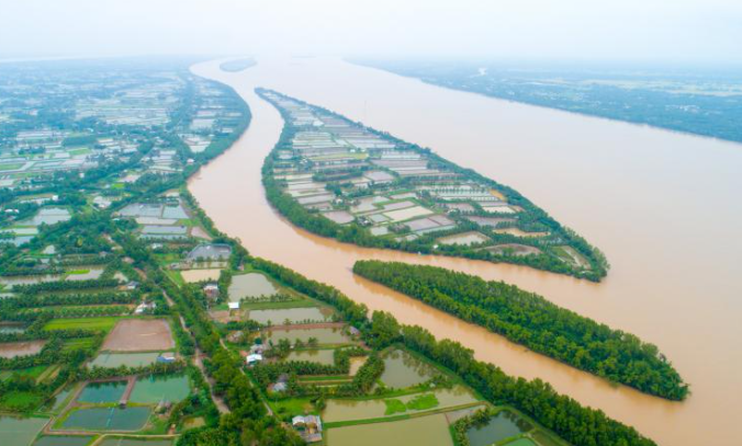 Cù lao Tân Quy nhìn từ trên cao. Ảnh: Internet.