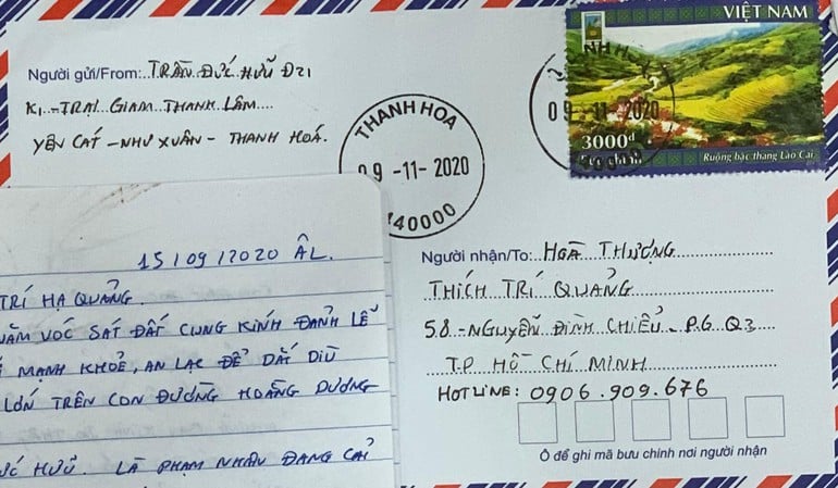 Bức thư tay của anh Trần Đức Hữu gửi đến HT.Thích Trí Quảng, Tổng Biên tập Báo Giác Ngộ.