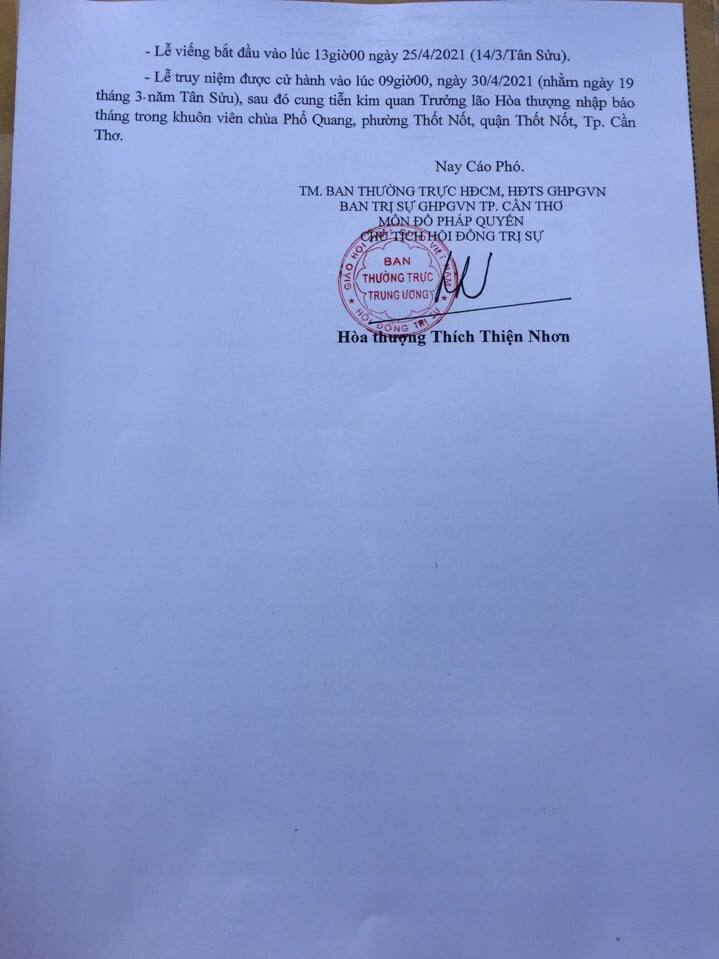 Cáo phó Trưởng lão Hòa thượng Thích Huệ Trường viên tịch 3