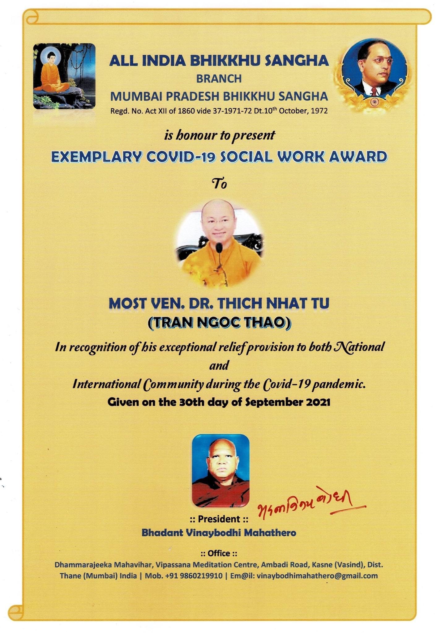 “Giải thưởng Công tác xã hội điển mẫu trong phòng chống COVID-19” (Exemplary COVID-19 Social Work Award)