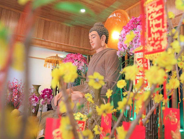 Cây hải đường nằm cạnh gác chuông. Lớp rêu xanh phủ dần theo thời gian hiện màu cổ kính. Vào đông, hải đường bắt đầu nở những nụ hoa màu hồng nhạt.