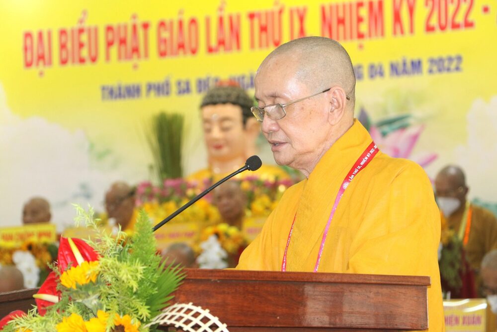 HT.Thích Chơn Minh – Ủy viên HĐTS, Trưởng ban Trị sự GHPGVN tỉnh Đồng Tháp, Trưởng BTC Đại hội phát biểu khai mạc Đại hội