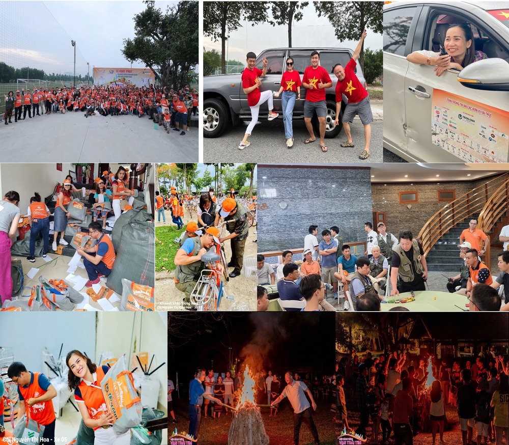 Thiếu nhi huyện Hớn Quản, tỉnh Bình Phước (hình trên cùng, bên trái) và trẻ em huyện Phú Lộc, tỉnh Thừa Thiên Huế hớn hở nhận quà và xe đạp từ CLB Doanh nhân 2030.