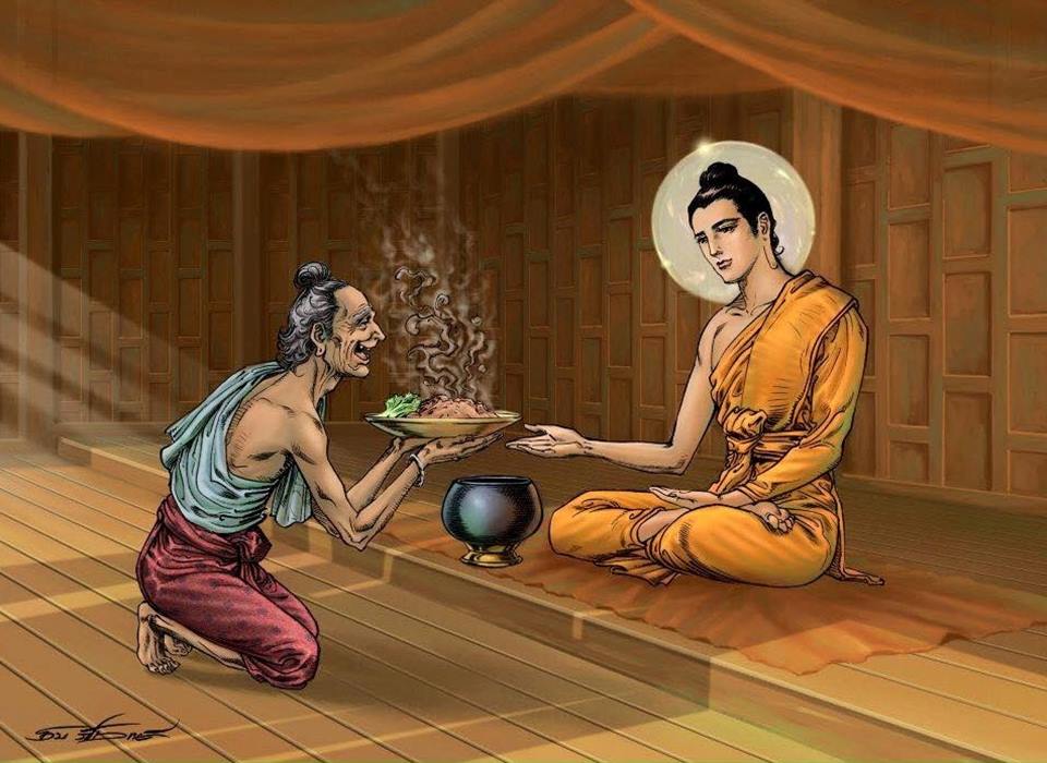 Đức Phật thọ nhận bữa ăn cuối cùng từ ông Cunda (ảnh minh họa)