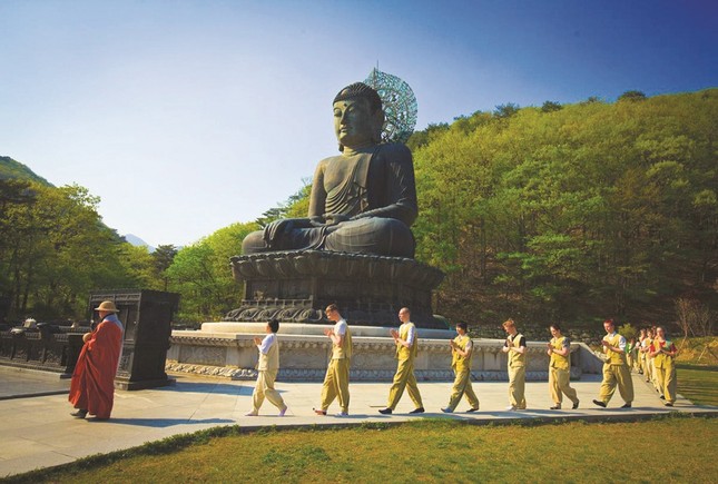 Một buổi thiền hành tại chương trình 'Sống trong chùa' của Hàn Quốc