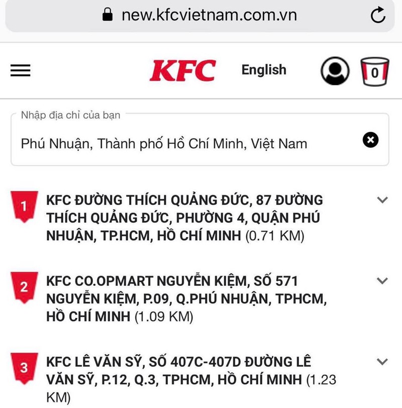 KFC đường Thích Quảng Đức được chỉnh sửa, thêm chữ ''đường'' so với trước đó.