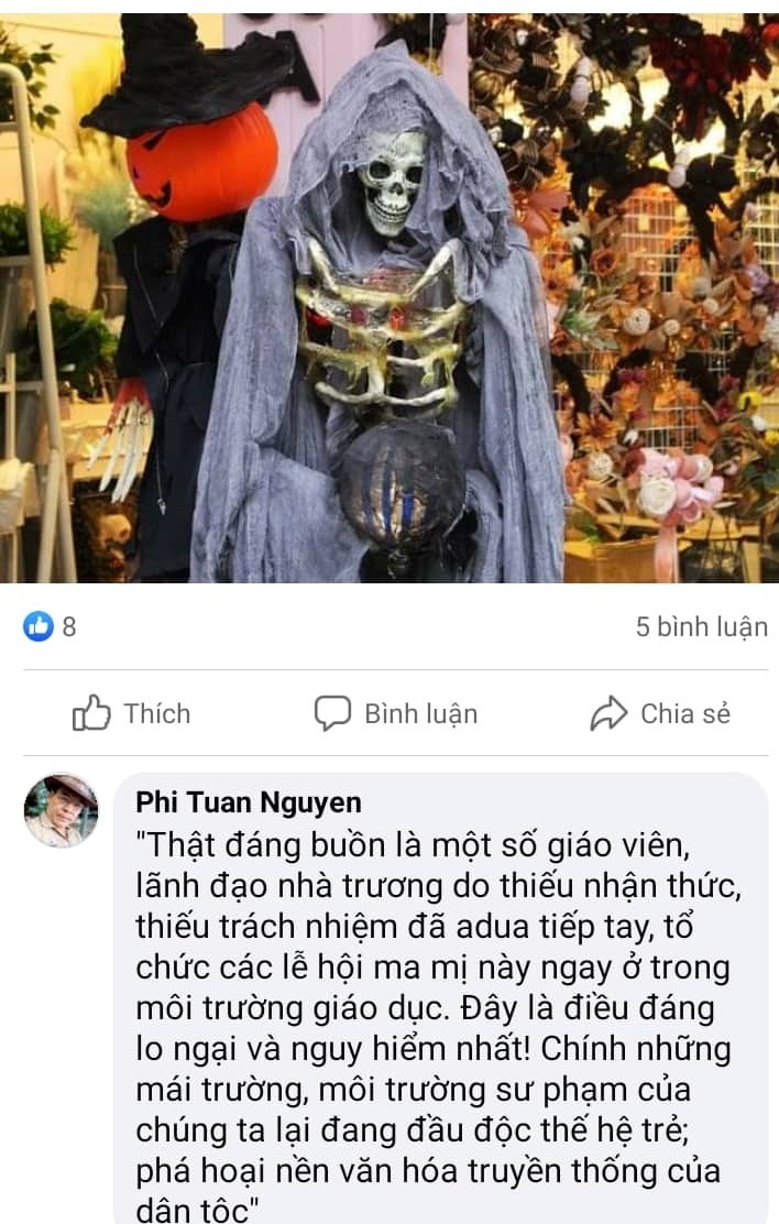 Đạo diễn Nguyễn Phi Tuấn (Huế), người đã và đang tổ chức nhiều chuyến lưu diễn múa rối nước, rối cạn phục vụ trẻ thơ, bày tỏ quan điểm về lễ hội Halloween trên Facebook