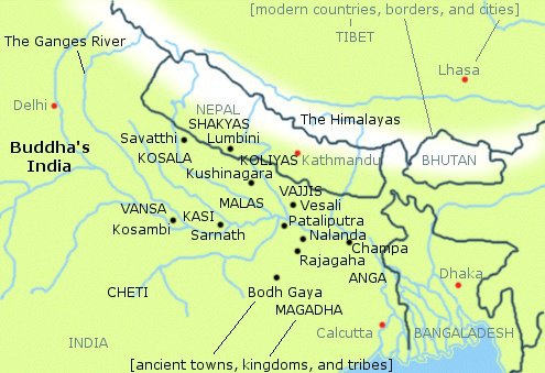 Bản đồ các nước ở Ấn Độ vào thế kỷ thứ VI TCN.