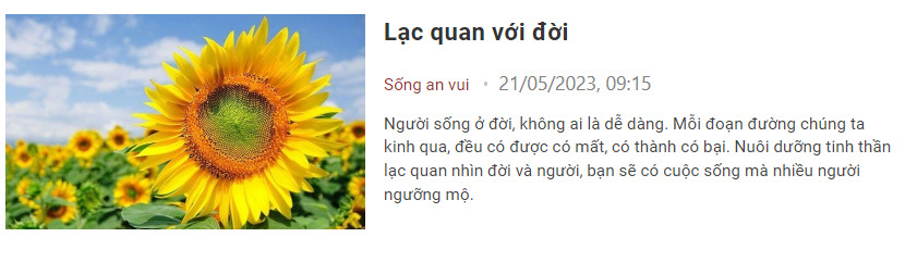 Bài viết ' Lạc quan với đời' của Sư Cô Suối Thông trên trang Cổng thông tin PGVN.