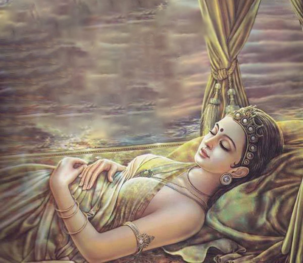 Hoàng hậu Ma Da khi mang thai Đức Phật cảm thấy thân tâm an lạc, dễ chịu.