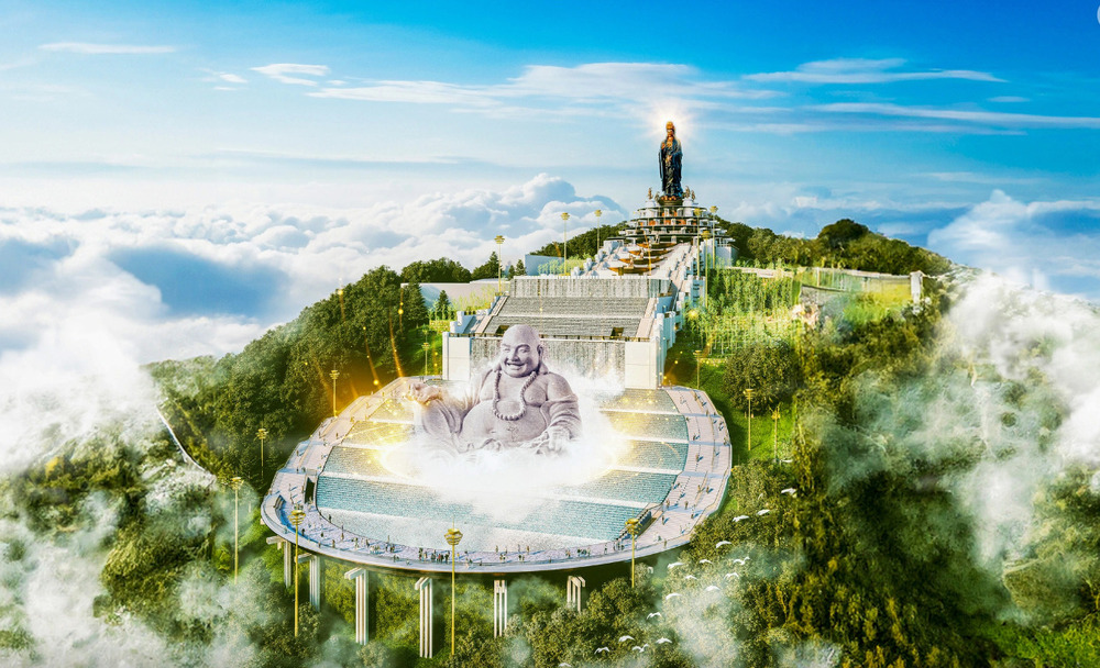 Tôn tượng Phật Di Lặc trên đỉnh núi Bà Đen (tỉnh Tây Ninh)