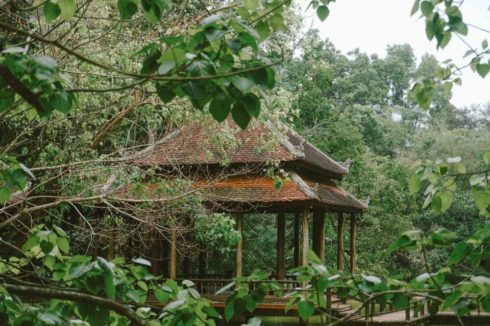 Một góc xanh mát trong khuôn viên chùa. Ảnh: Nguyên Phong.