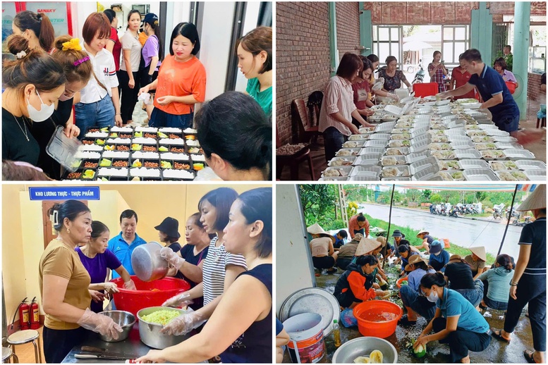 Những phần cơm gửi đồng bào bị cô lập do bão lũ tại tỉnh Yên Bái - Ảnh: huyện Văn Chấn