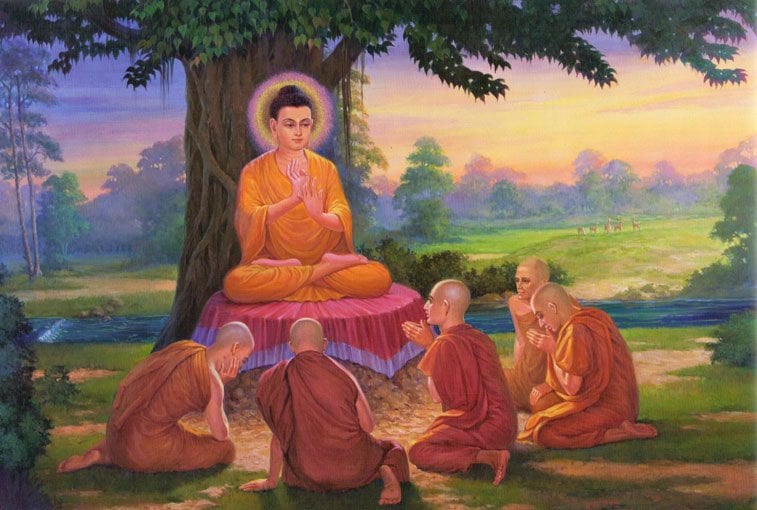 Đức Phật lần đầu thuyết pháp tại vườn Lộc Uyển.(Ảnh: Pinterest)