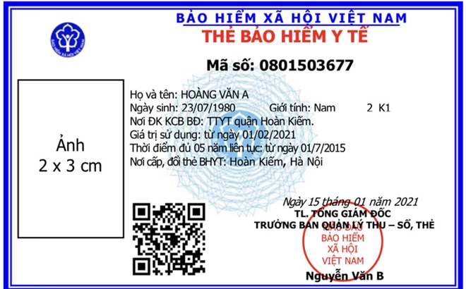 Mẫu thẻ bảo hiểm y tế mới sẽ được đưa vào sử dụng từ 1/4/2021. (Ảnh: BHXH Việt Nam)