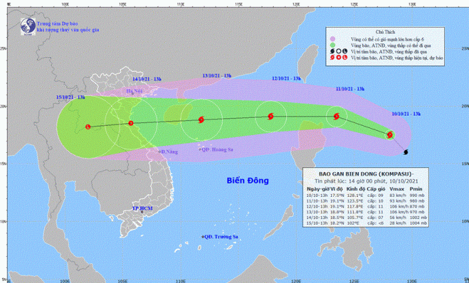 Bão số 8 Kompasu di chuyển theo hướng Tây Bắc trên Biển Đông