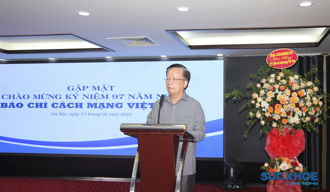 Ông Nguyễn Hồng Quân - Nguyên Uỷ viên Ban Chấp hành Trung ương Đảng, Chủ tịch Hội GDCSSKCĐ Việt Nam phát biểu tại lễ kỷ niệm 97 năm Ngày Báo chí cách mạng Việt Nam