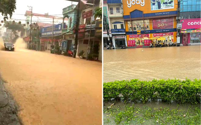Những trận mưa lớn dồn dập đổ xuống khiến một số con đường ở thành phố Yên Bái ngập sâu hàng giờ liền trong sáng 7/8 gây khó khăn cho các phương tiện giao thông và đảo lộn cuộc sống của người dân. Ảnh: BYB
