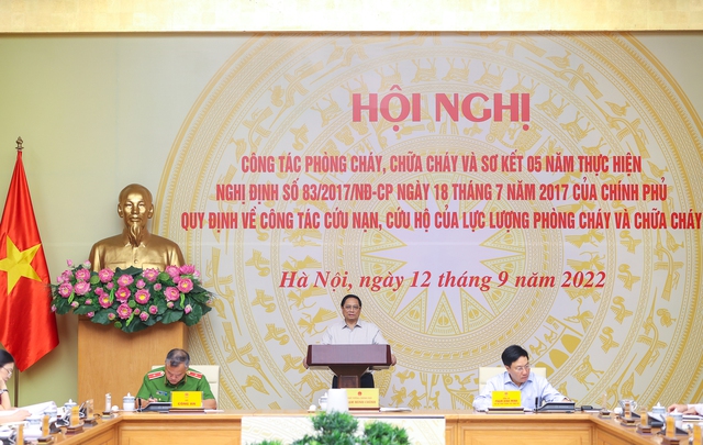 Thủ tướng Phạm Minh Chính chủ trì Hội nghị về công tác phòng cháy, chữa cháy. Ảnh: VGP
