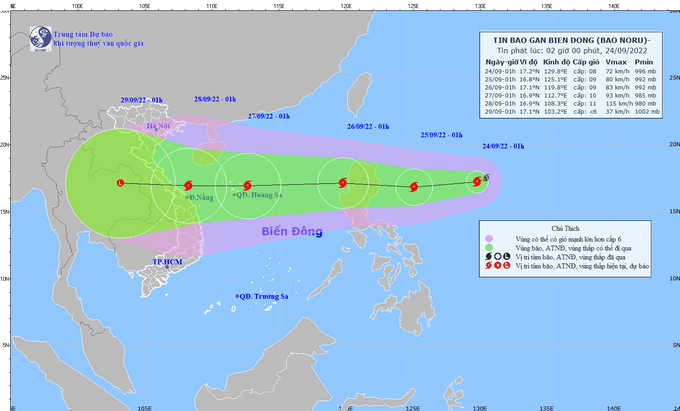 Cập nhật về cơn bão Noru đến sáng ngày 25/9