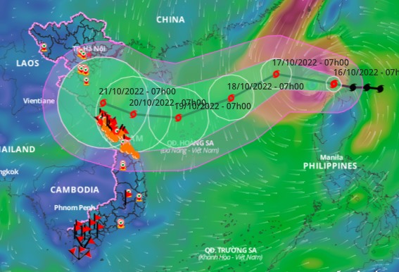 Vị trí và đường đi của bão Nesat