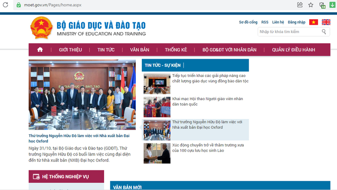 Trang web chính thức của Bộ Giáo dục và Đào tạo