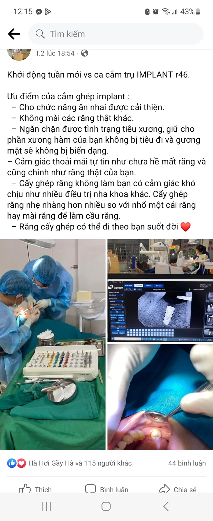 Trên toàn tỉnh Hà Tĩnh chỉ được một đến hai PK răng cấp phép làm dịch vụ cấy trụ implant nhưng bác sĩ Đức đã đăng tải QC trên trang cá nhân làm dịch vụ này tại PK