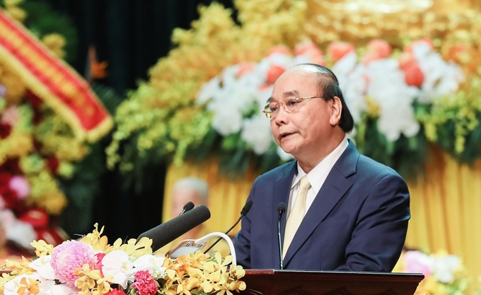 Chủ tịch nước Nguyễn Xuân Phúc phát biểu tại đại hội. Ảnh: QĐND