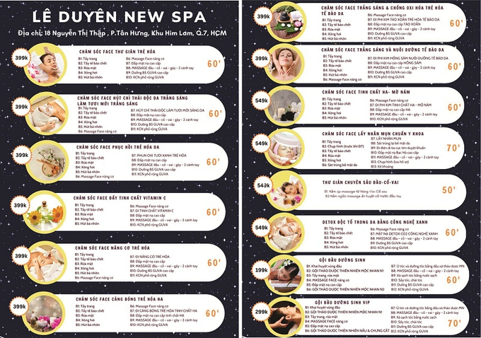 Các gói sản phẩm tại New Spa