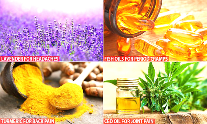 Hương hoa lavender, bổ sung dầu cá, tiêu thụ nghệ và thoa dầu là những biện pháp giảm đau hiệu quả mà không cần đến thuốc. Ảnh: Healthline