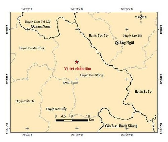 Nhiều vụ động đất tại huyện Kon Plông. Ảnh Viện Vật lý địa cầu (Báo Lao động)