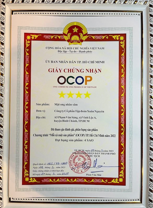 Mật ong nhân sâm của Công ty cổ phần Tập đoàn Xuân Nguyên được công nhận sản phẩm đạt chứng nhận OCOP 4 sao