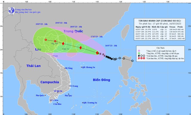 Hình ảnh dự báo vị trí và đường đi của bão số 1. Ảnh: Trung tâm Dự báo Khí tượng thủy văn Quốc gia