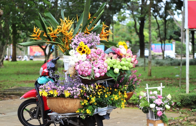 Hình ảnh chiếc xe chở đầy hoa trên đường phố là đặc sản của Hà Nội khi vào thu, giờ đây đang xuất hiện tại Công viên 28 tháng 3 TP. Bảo Lộc