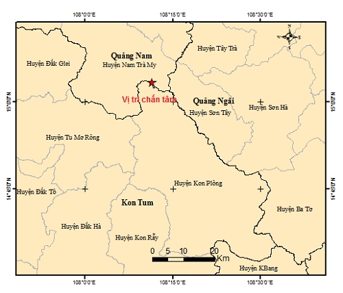 Bản đồ tâm chấn động đất Quảng Nam