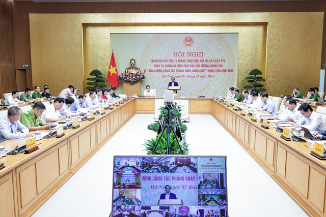 Thủ tướng chủ trì Hội nghị trực tuyến toàn quốc về công tác phòng cháy, chữa cháy. Ảnh: VGP