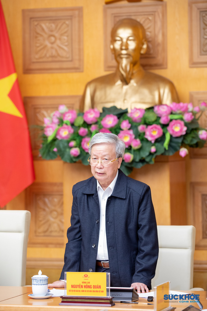 Ông Nguyễn Hồng Quân, nguyên Ủy viên Ban Chấp hành Trung ương Đảng, Chủ tịch Hội GDCSSKCĐ Việt Nam phát biểu tại buổi làm việc