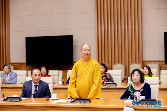 Hoà thượng Thích Thọ Lạc, Ủy viên thường trực Hội đồng trị sự, Trưởng Ban Văn hóa Trung ương Giáo hội phật giáo Việt Nam, Ủy viên Ban Chấp hành Trung ương Hội GDCSSKCĐ Việt Nam khóa I, II, III phát biểu tại buổi làm việc