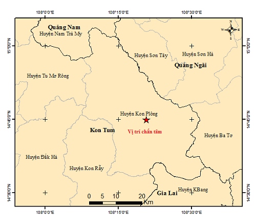 Vị trí trận động đất tại Kon Tum