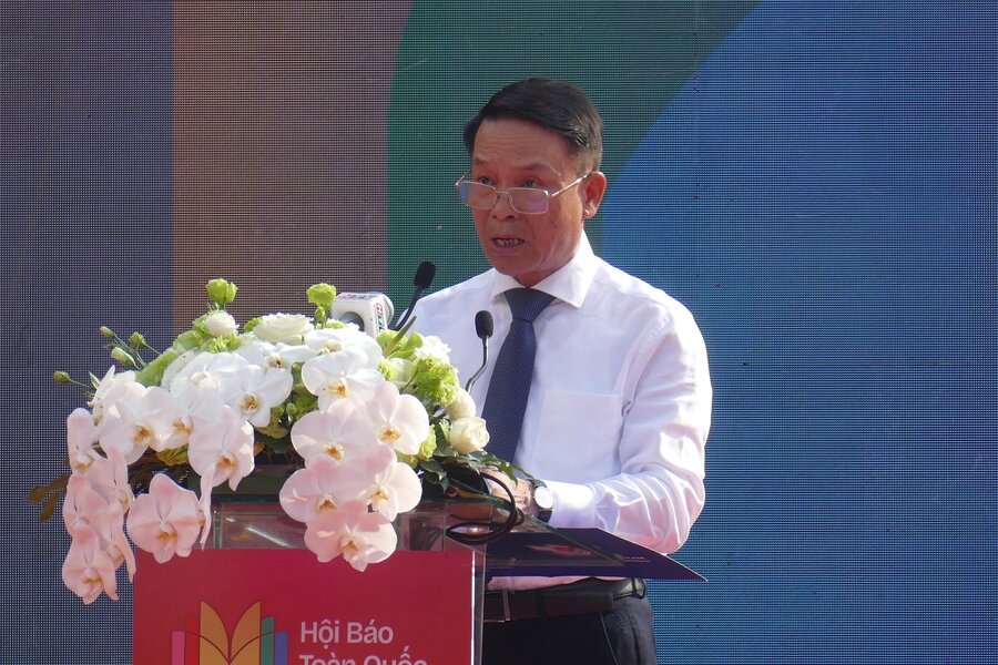 Ông Nguyễn Đức Lợi - Phó Chủ tịch Thường trực Hội Nhà báo Việt Nam, Trưởng Ban Tổ chức Hội Báo phát biểu bế mạc Hội Báo toàn quốc năm 2024