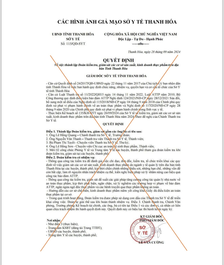 Văn bản giả mạo Sở Y tế Thanh Hóa