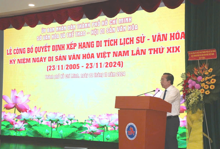 Ông Trần Thế Thuận, Giám đốc Sở Văn hoá và Thể thao TP. Hồ Chí Minh phát biểu tại buổi lễ