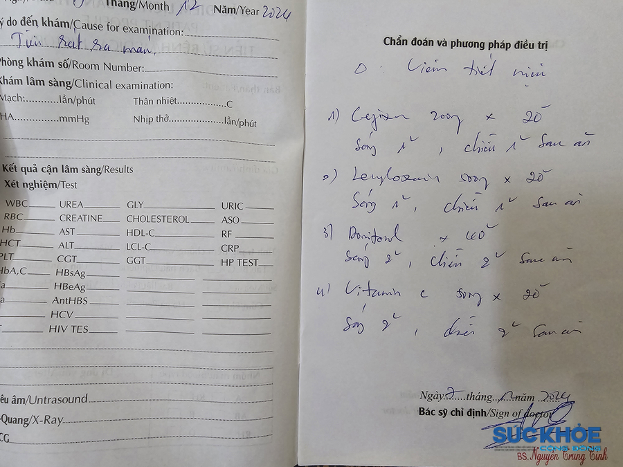 Quá trình anh C. thăm khám được các nhân viên nữ thực hiện, nhưng kết quả chẩn đoán bệnh được đóng dấu tên nam bác sĩ Nguyễn Trung Tính