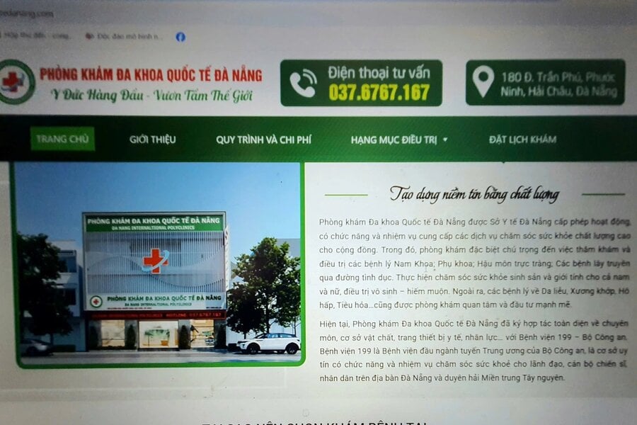 Website phòng khám đa khoa quốc tế Đà Nẵng (Ảnh: Bộ Y tế)