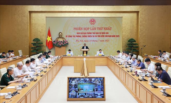 Phiên họp lần thứ nhất của Ban Chỉ đạo Phòng thủ dân sự quốc gia. Ảnh: Dương Giang/TTXVN