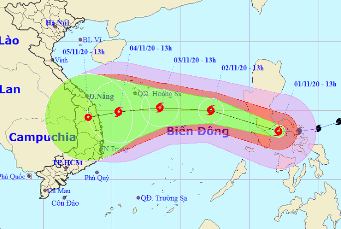 Bão Goni giật cấp 17 đang di chuyển nhanh, hướng vào Đà Nẵng đến Phú Yên