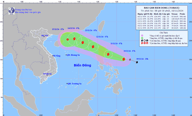 Xuất hiện cơn bão TORAJI gần biển Đông