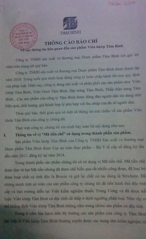 Duoc pham Tam Binh bo doc ma tien trong san pham viem khop tam binh (2)