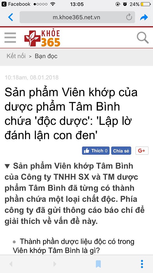 Duoc pham Tam Binh su dung ma tien trong san pham Viem khop Tam Binh